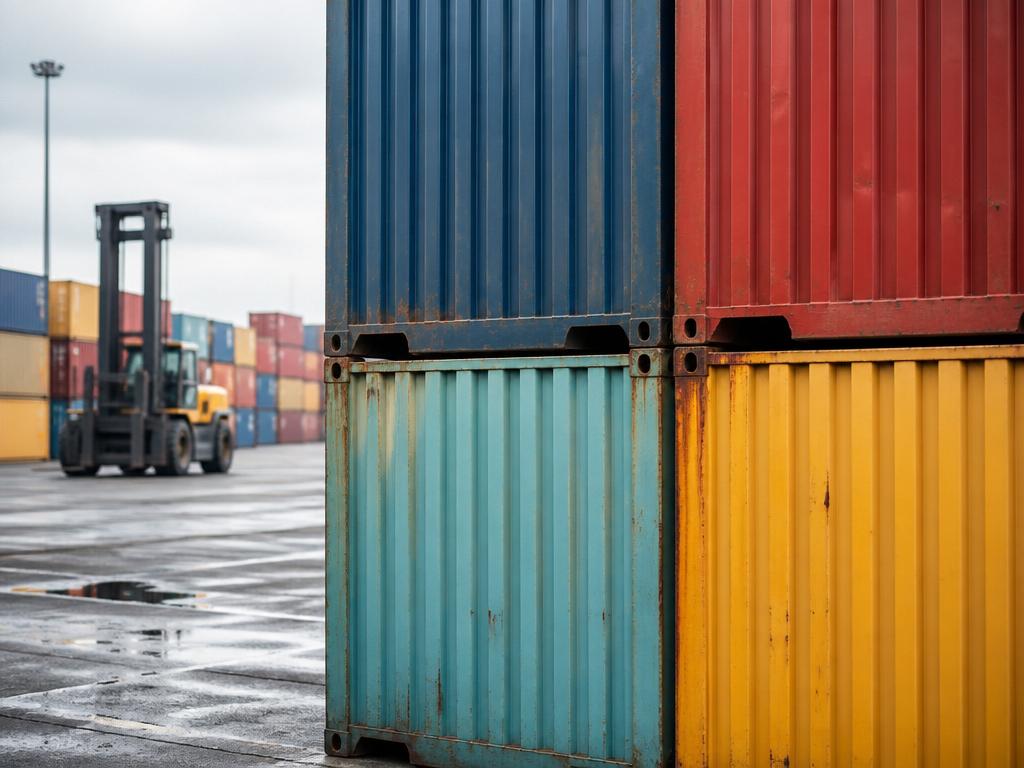 Stacked shipping containers in yard