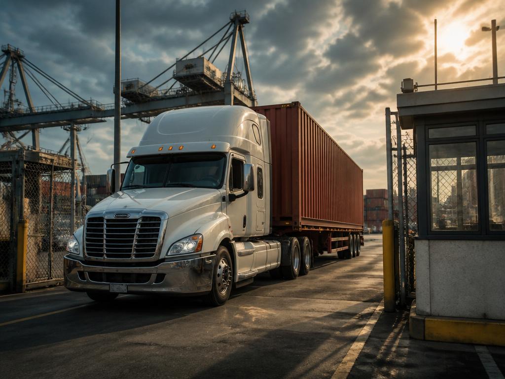 Truck entering port terminal gate